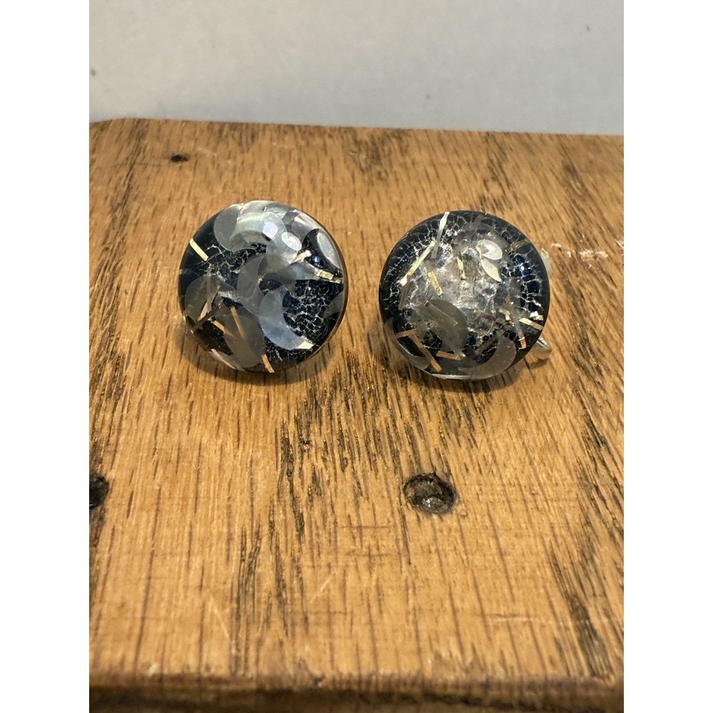 vintage glass cabochon With Specs screw-back earrings